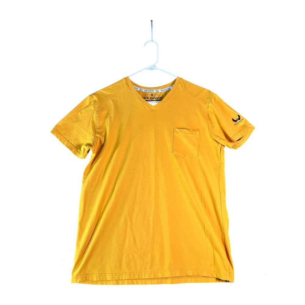 Nick Danger Mens Yellow V Neck Pocket T Shirt Large Designed in New York‎